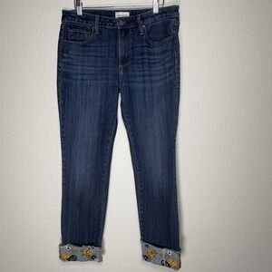 Driftwood Colette Straight Crop Floral Embroidered Cuff Boho‎ Jeans 28